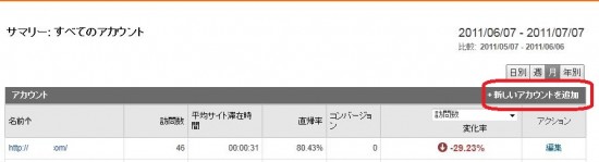 新たに解析したいサイトを追加する場合